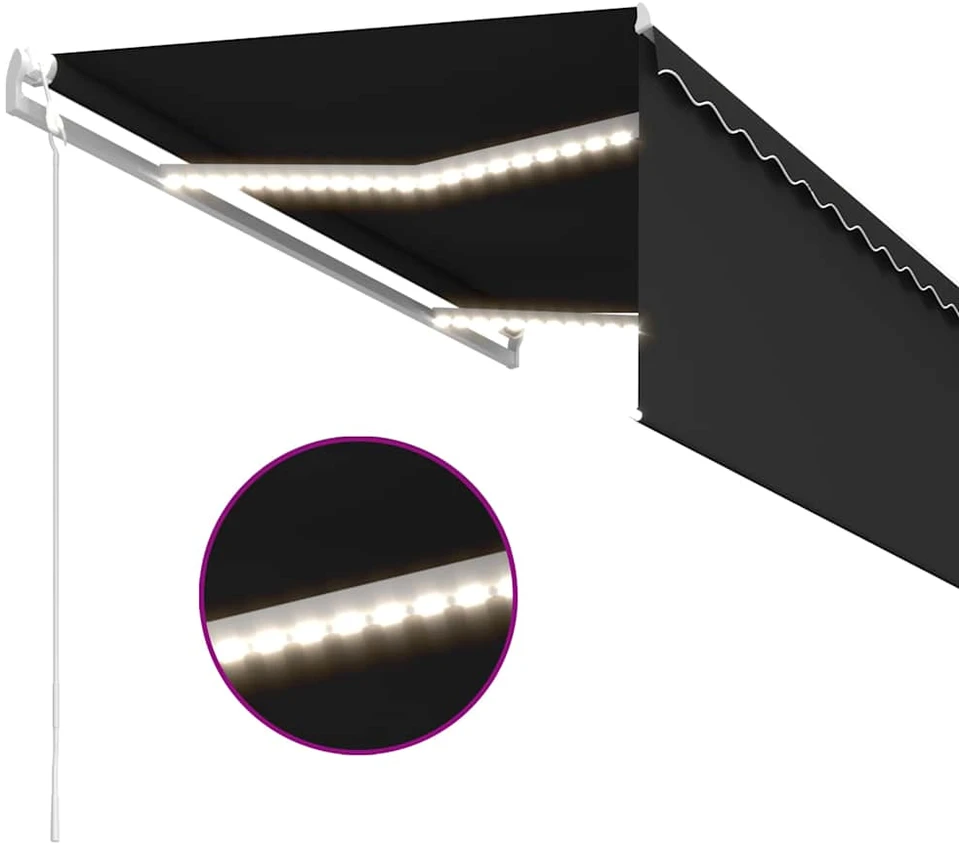 Markizė su uždanga/LED/vėjo jutikliu, antracito, 3x2,5m