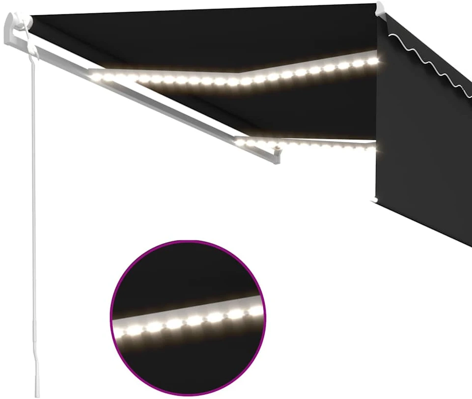 Markizė su uždanga/LED/vėjo jutikliu, antracito, 4x3m
