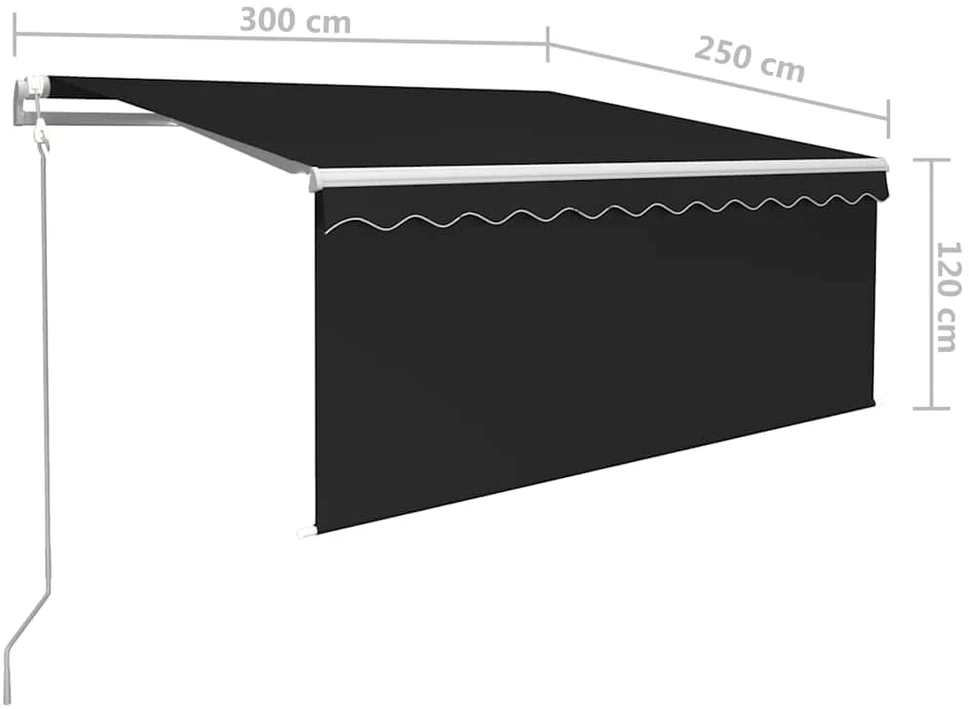 Markizė su uždanga/LED/vėjo jutikliu, antracito, 3x2,5m