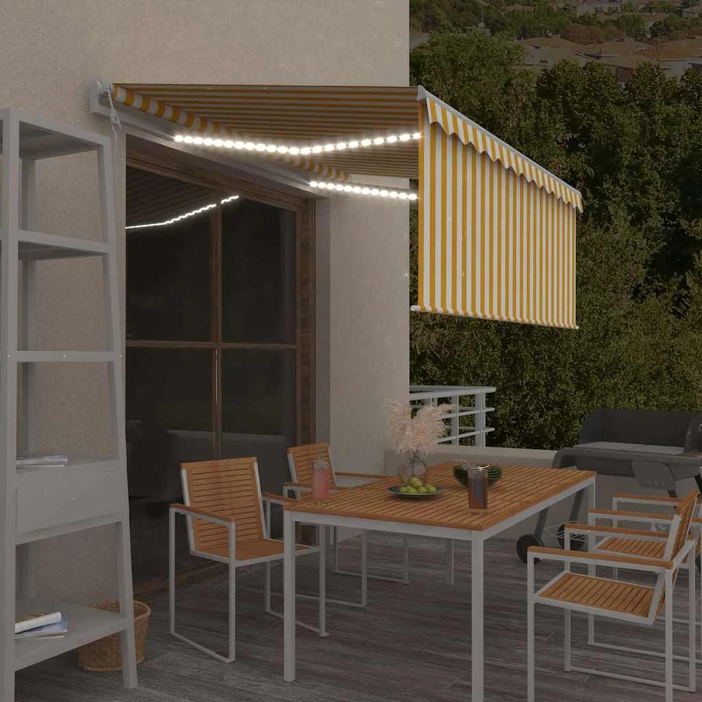 Markizė su uždanga/LED/vėjo jutikliu, geltona/balta, 3x2,5m