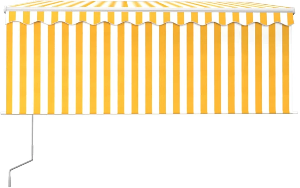 Markizė su uždanga/LED/vėjo jutikliu, geltona/balta, 3,5x2,5m