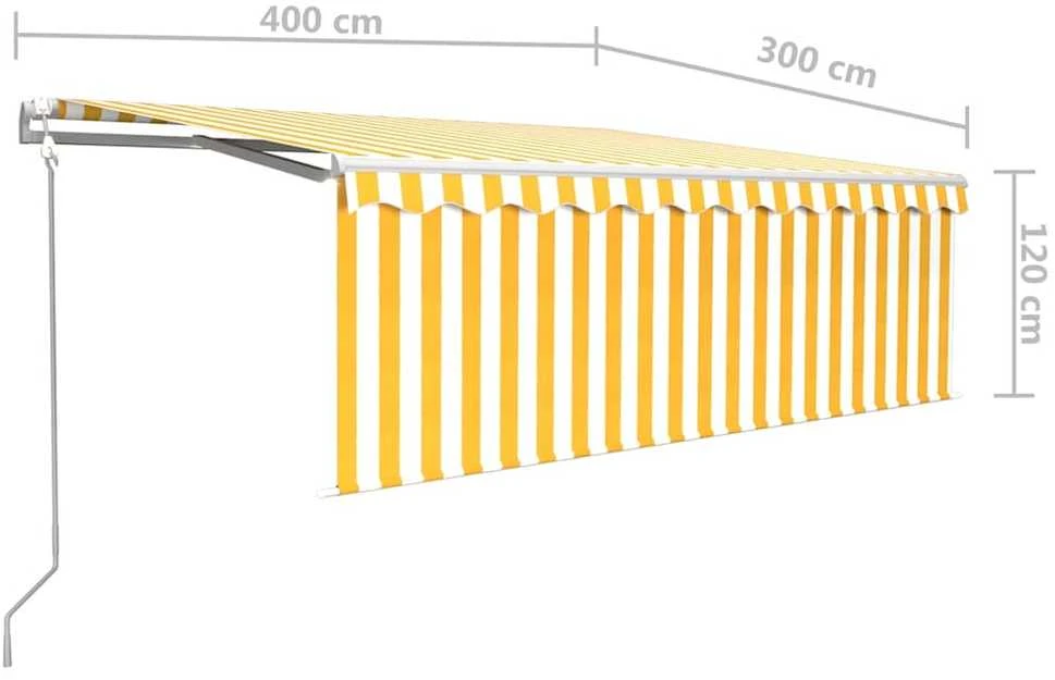 Markizė su uždanga/LED/vėjo jutikliu, geltona/balta, 4x3m