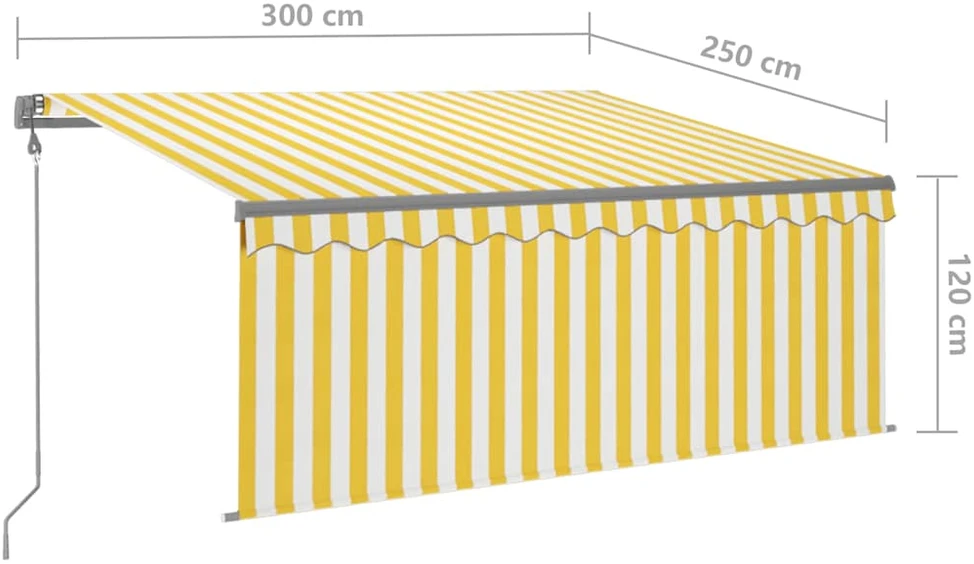 Markizė su uždanga/LED/vėjo jutikliu, geltona/balta, 3x2,5m