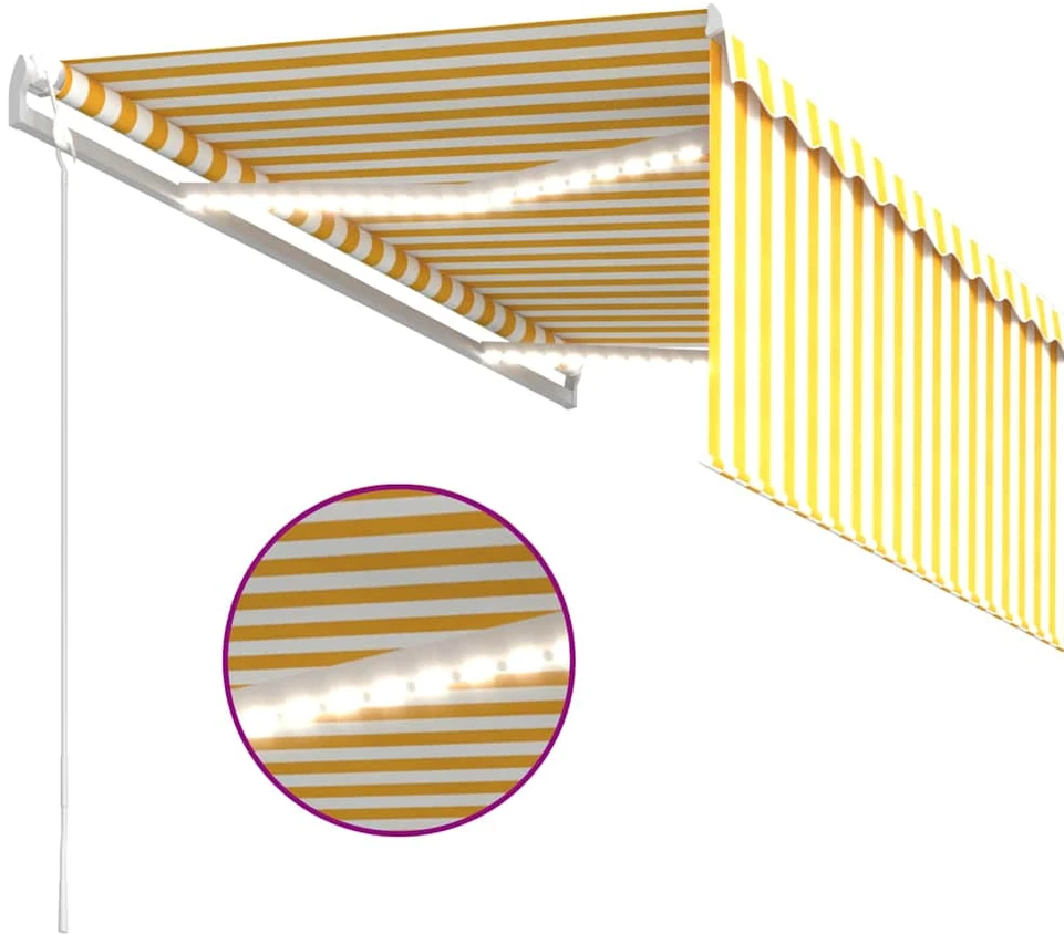 Markizė su uždanga/LED/vėjo jutikliu, geltona/balta, 3x2,5m