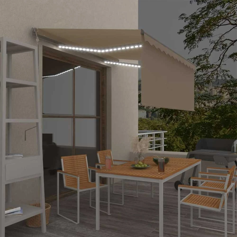 Markizė su uždanga/LED/vėjo jutikliu, kreminė, 3,5x2,5m