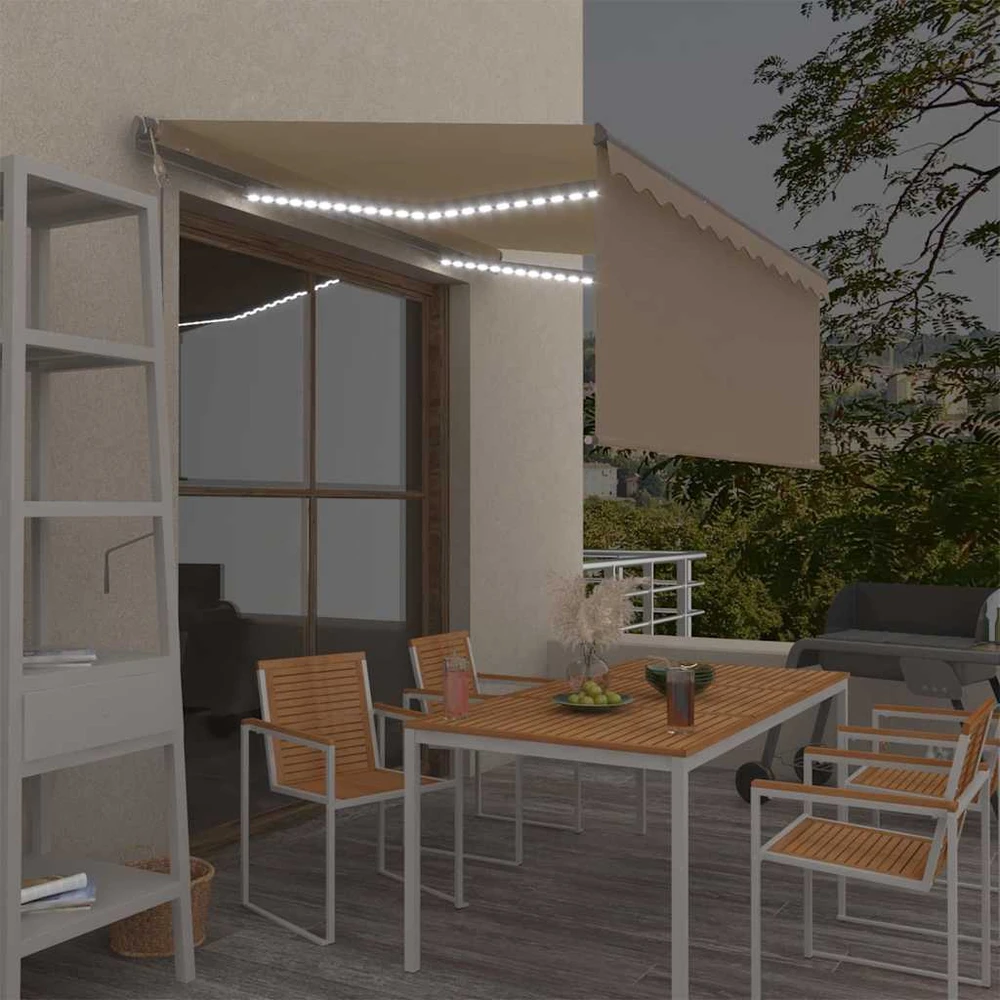 Markizė su uždanga/LED/vėjo jutikliu, kreminė, 3,5x2,5m
