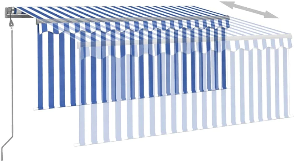 Markizė su uždanga/LED/vėjo jutikliu, mėlyna/balta, 3,5x2,5m