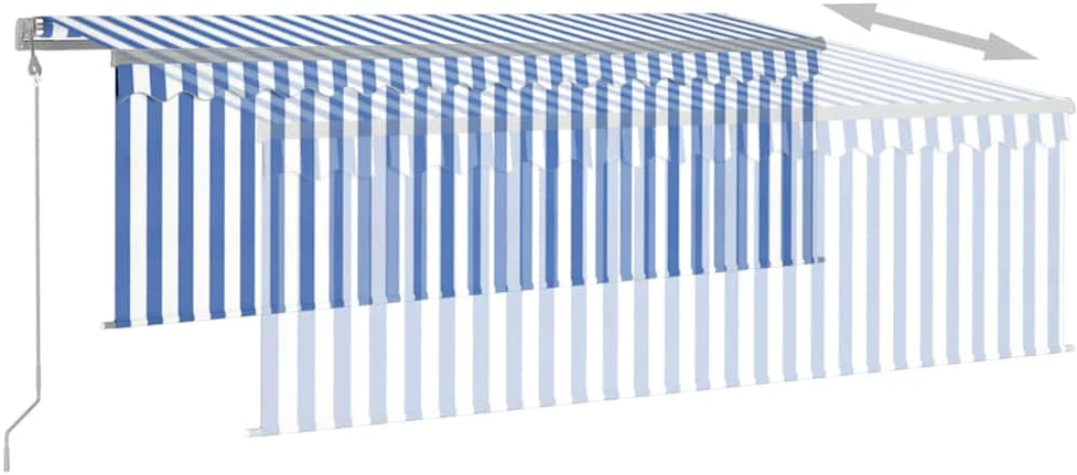 Markizė su uždanga/LED/vėjo jutikliu, mėlyna/balta, 4x3m