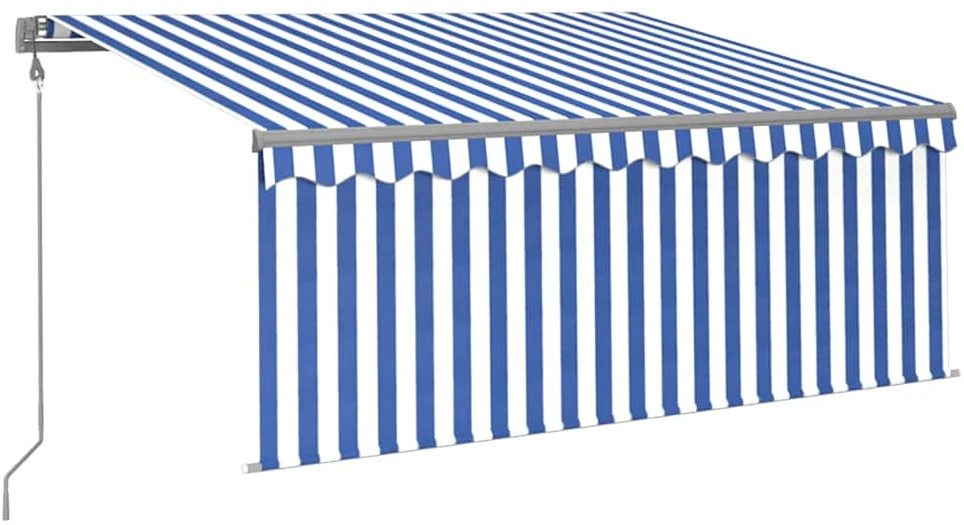 Markizė su uždanga/LED/vėjo jutikliu, mėlyna/balta, 3,5x2,5m