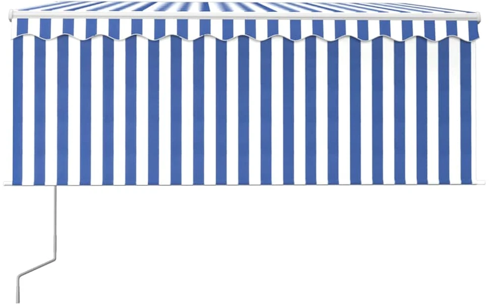 Markizė su uždanga/LED/vėjo jutikliu, mėlyna/balta, 3x2,5m