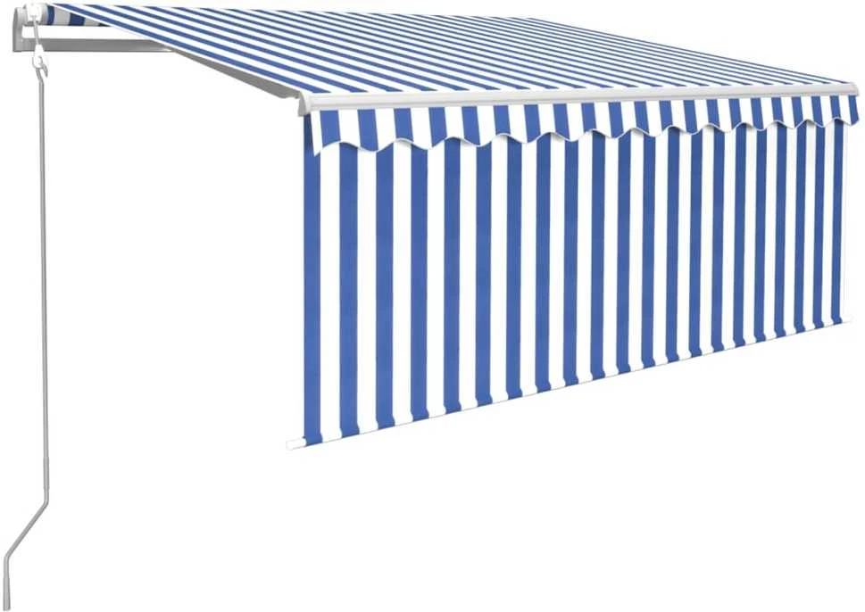 Markizė su uždanga/LED/vėjo jutikliu, mėlyna/balta, 3,5x2,5m