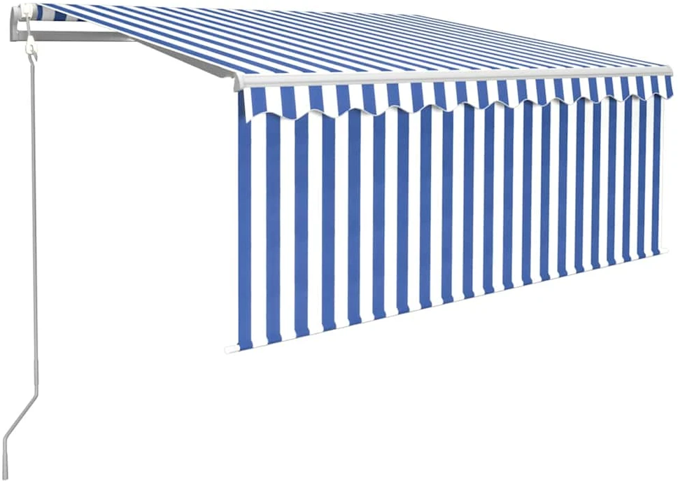 Markizė su uždanga/LED/vėjo jutikliu, mėlyna/balta, 3x2,5m