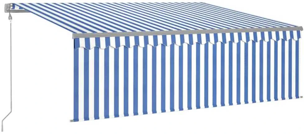 Markizė su uždanga/LED/vėjo jutikliu, mėlyna/balta, 4x3m