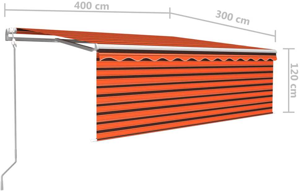 Markizė su uždanga/LED/vėjo jutikliu, oranžinė/ruda, 4x3m