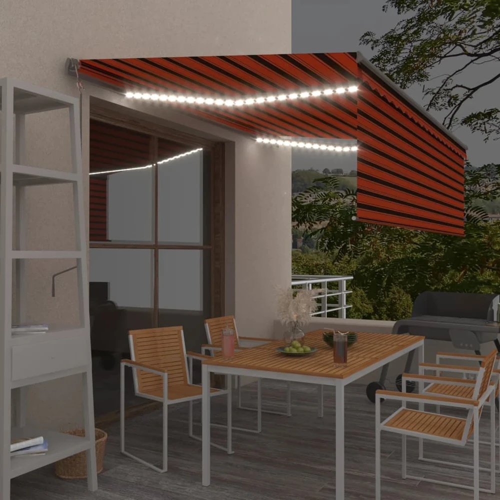Markizė su uždanga/LED/vėjo jutikliu, oranžinė/ruda, 4x3m