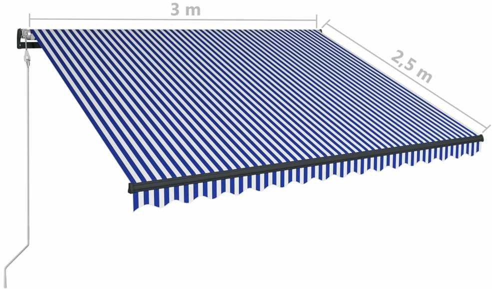 Markizė su vėjo jutikliu ir LED, mėlyna ir balta, 300x250cm