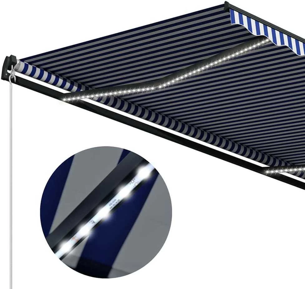 Markizė su vėjo jutikliu ir LED, mėlyna ir balta, 500x300cm