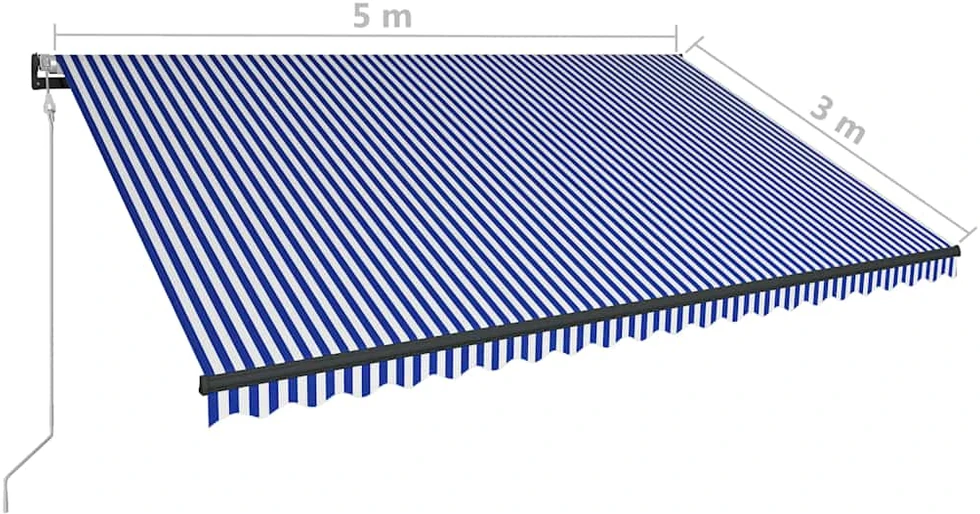 Markizė su vėjo jutikliu ir LED, mėlyna ir balta, 500x300cm