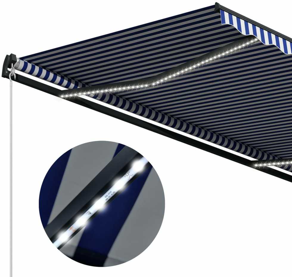 Markizė su vėjo jutikliu ir LED, mėlyna ir balta, 300x250cm