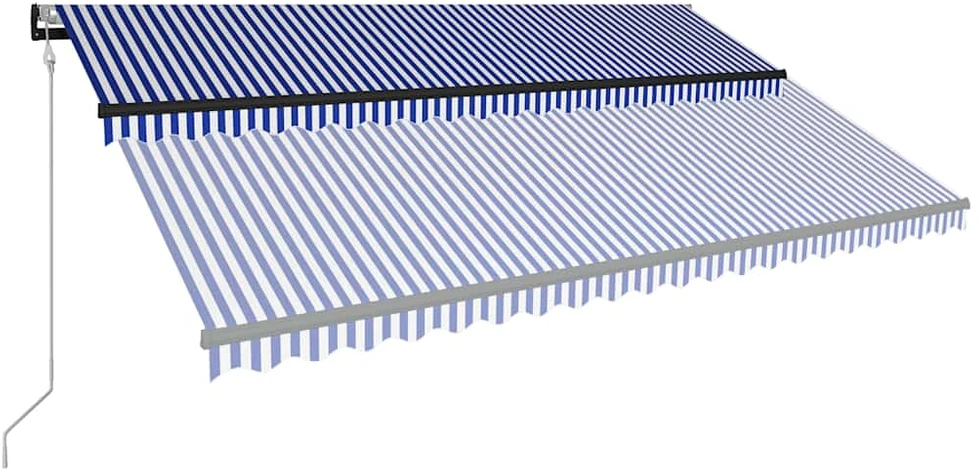 Markizė su vėjo jutikliu ir LED, mėlyna ir balta, 500x300cm