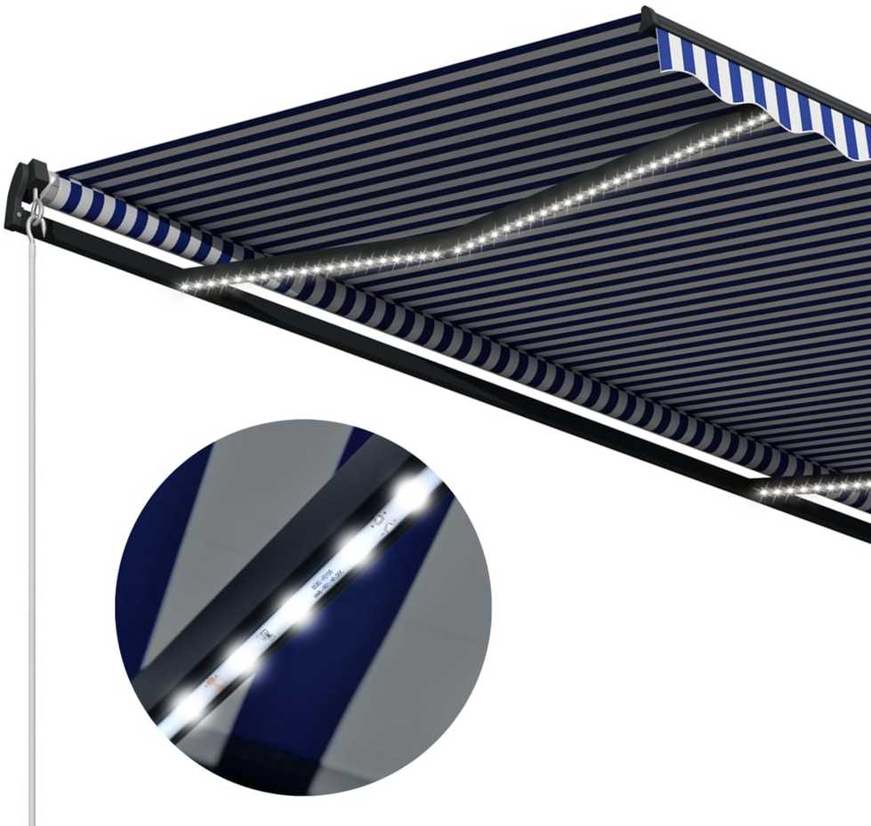 Markizė su vėjo jutikliu ir LED, mėlyna ir balta, 300x250cm