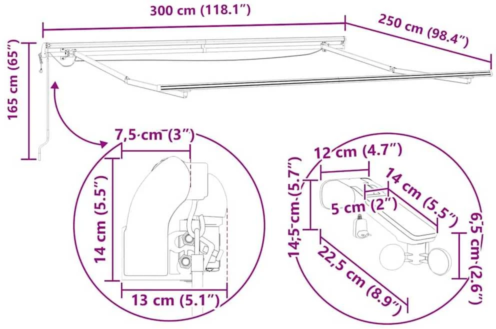 Markizės rėmas Balta 3 x 2,5 m Aliuminis
