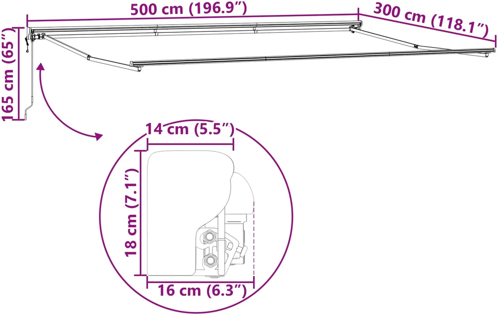Markizės rėmas Kreminė 500 × 300 cm Poliesteris su PU danga