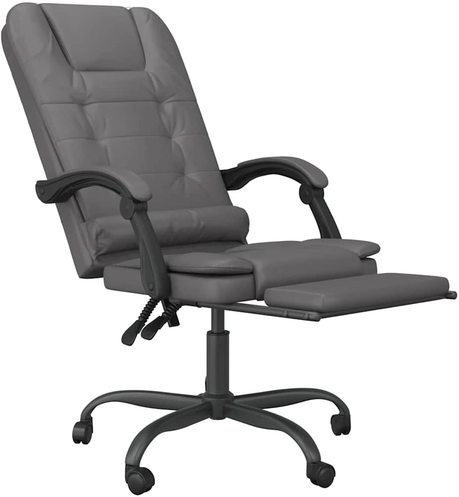 Masažinė atlošiama biuro kėdė, pilka, dirbtinė oda