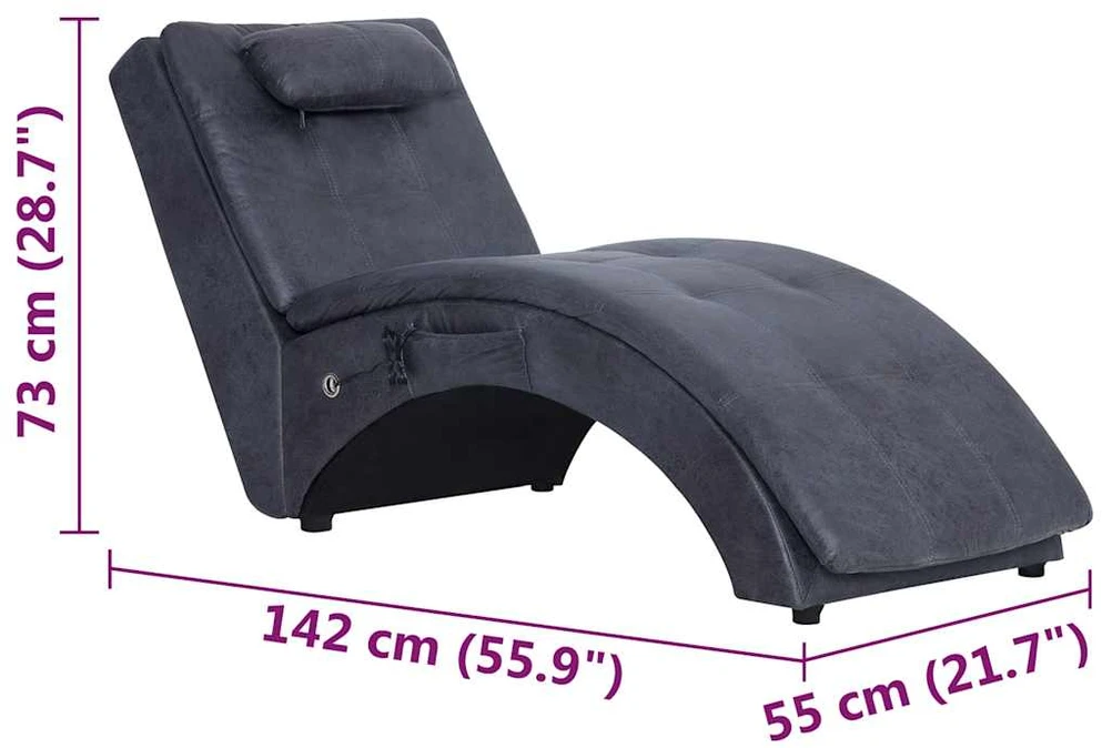 Fotelis Masažinis gultas su pagalve, pilkas, dirbtinė versta oda