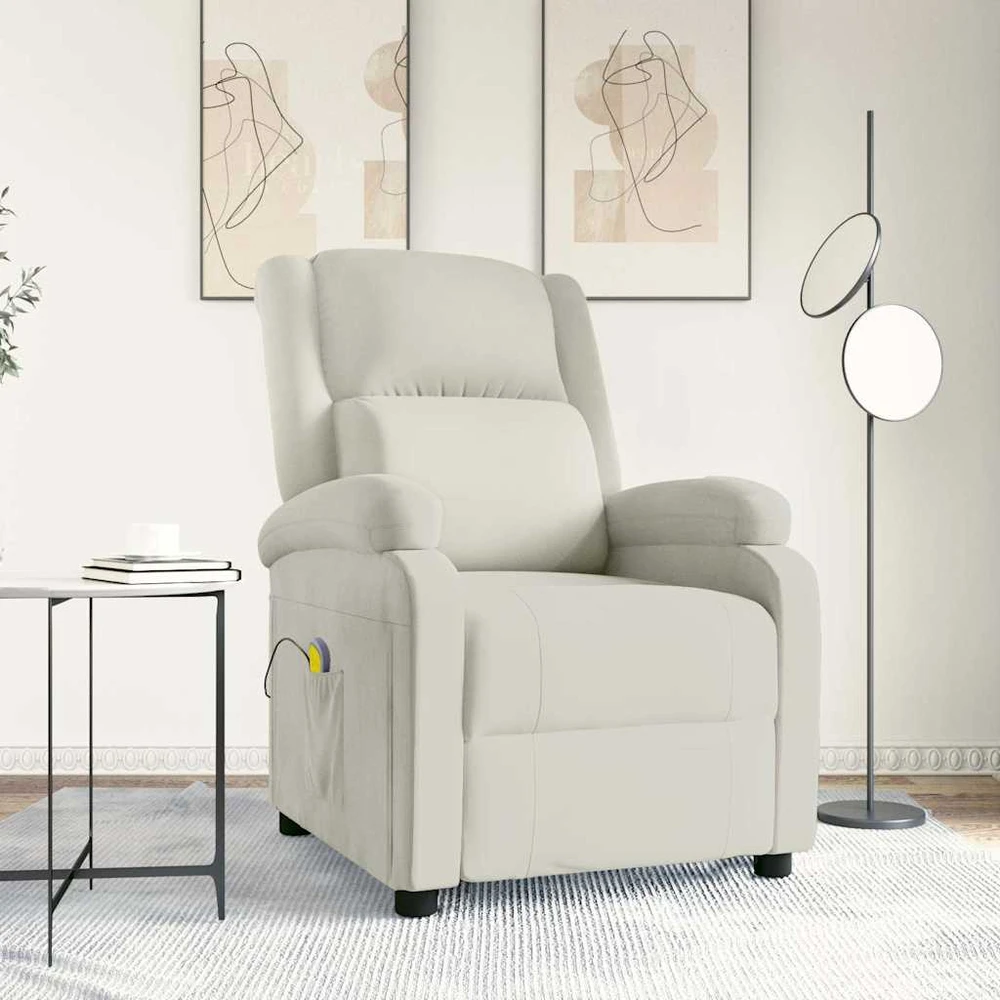 Fotelis Masažinis krėslas, kreminės spalvos, aksomas
