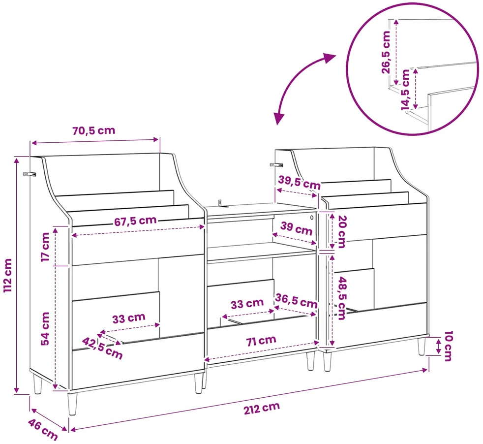 Medijos lentynos rinkinys 3 vnt. Betono pilka 212 x 46 x 112 cm