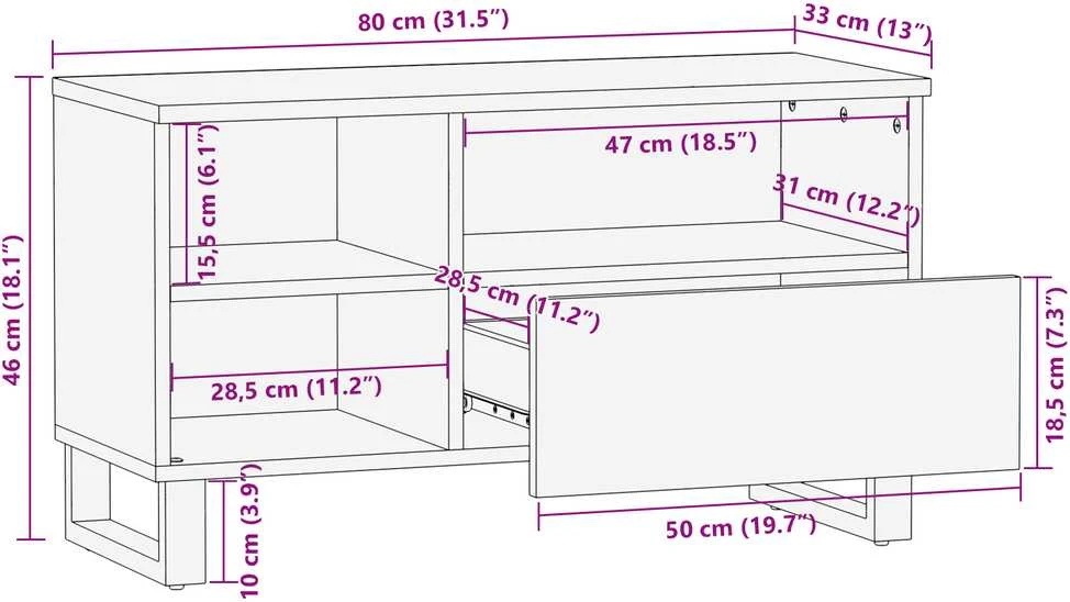 TV vienetai 80 x 33 x 46 cm Balta Apdirbta mediena