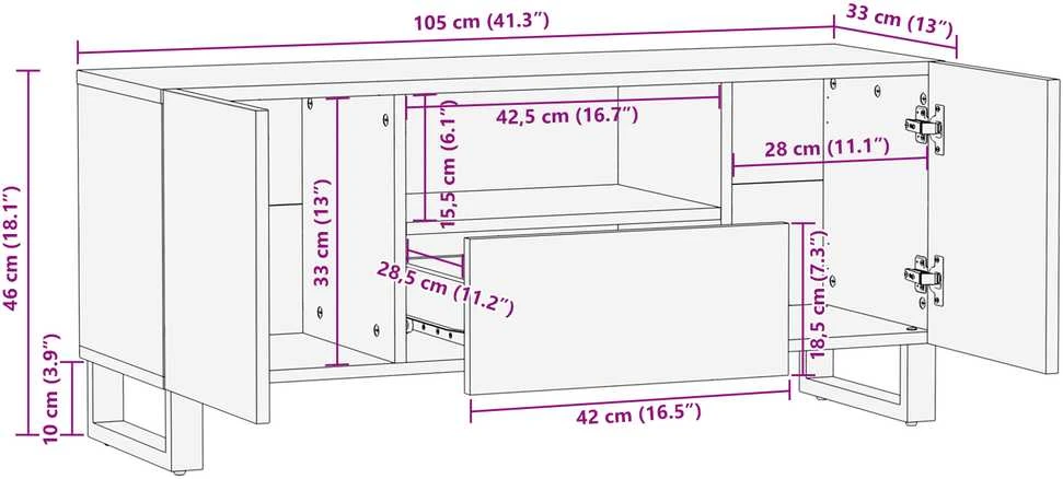 TV vienetai 105 x 33 x 46 cm Balta Apdirbta mediena