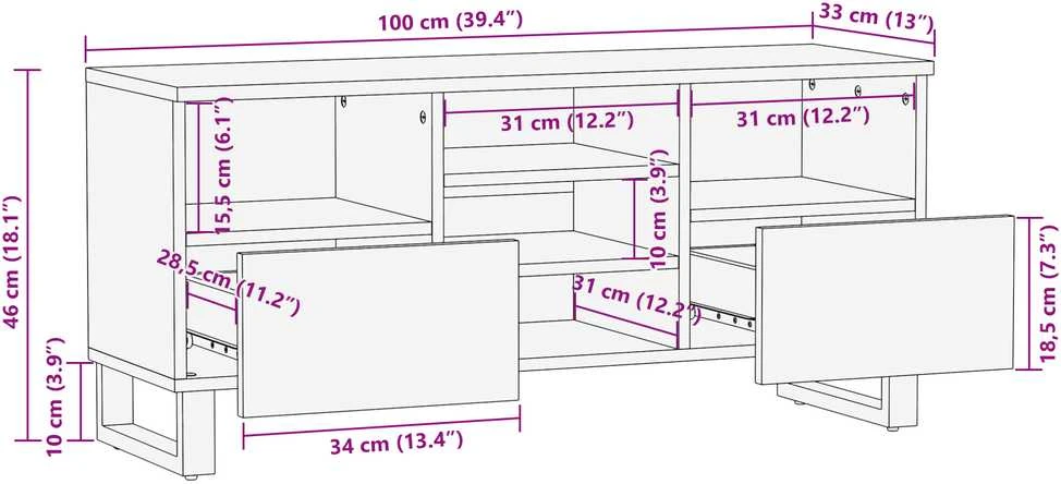 TV vienetai 100 x 33 x 46 cm Balta Apdirbta mediena