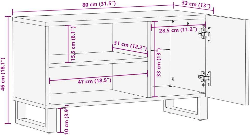 TV vienetai 80 x 33 x 46 cm Balta Apdirbta mediena