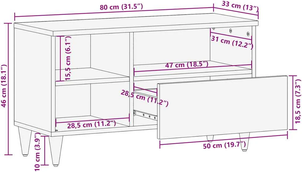 Televizoriaus spintelė Ruda 80 x 33,5 x 46 cm