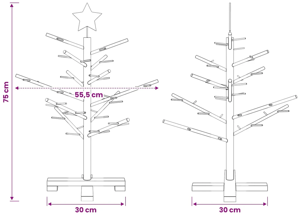 Medinė Kalėdų eglutė 75 cm Bambukas ir pušies medienos masyvas