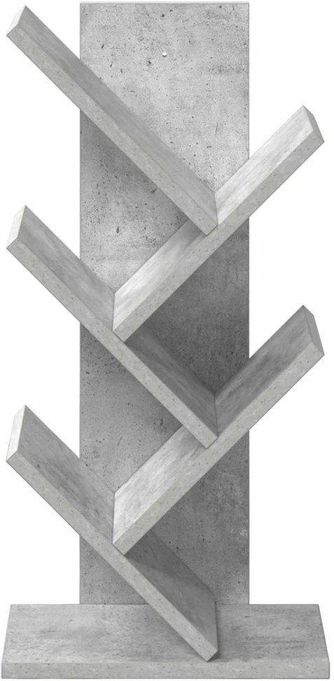 Medinis 4-juos aukštų knygų stovas 30 x 18 x 60 cm Betono pilka