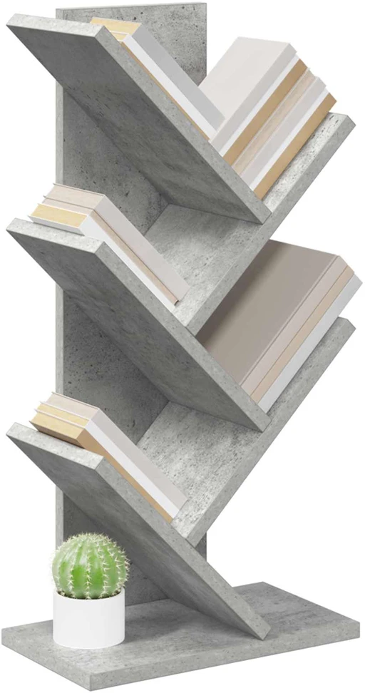 Medinis 4-juos aukštų knygų stovas 30 x 18 x 60 cm Betono pilka