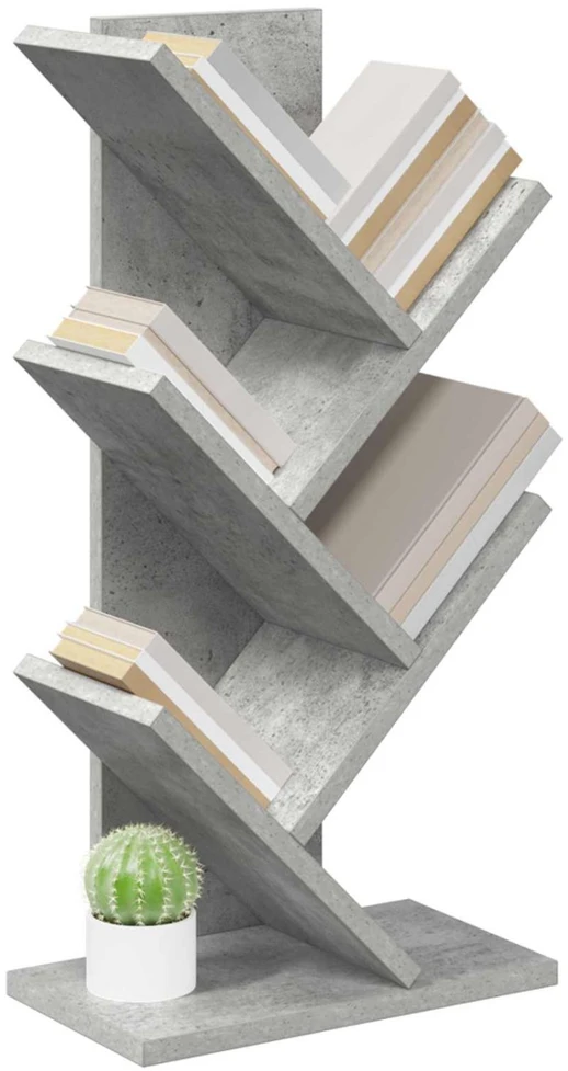 Medinis 4-juos aukštų knygų stovas 30 x 18 x 60 cm Betono pilka