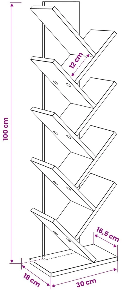 Medinis bibliotekos stovas 6-lygių 30 x 18 x 100 cm