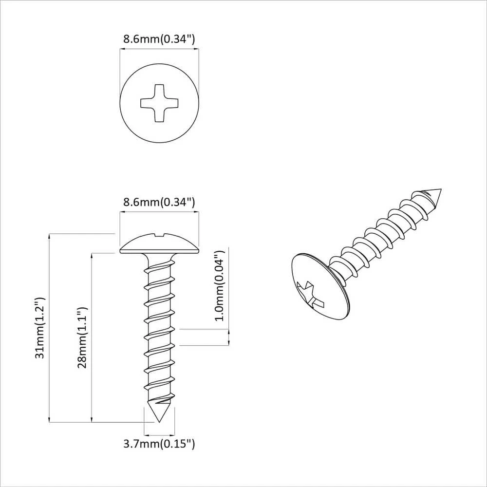 Medinis varžtas 2 vnt. Sidabrinė M4 x 28 mm Geležis