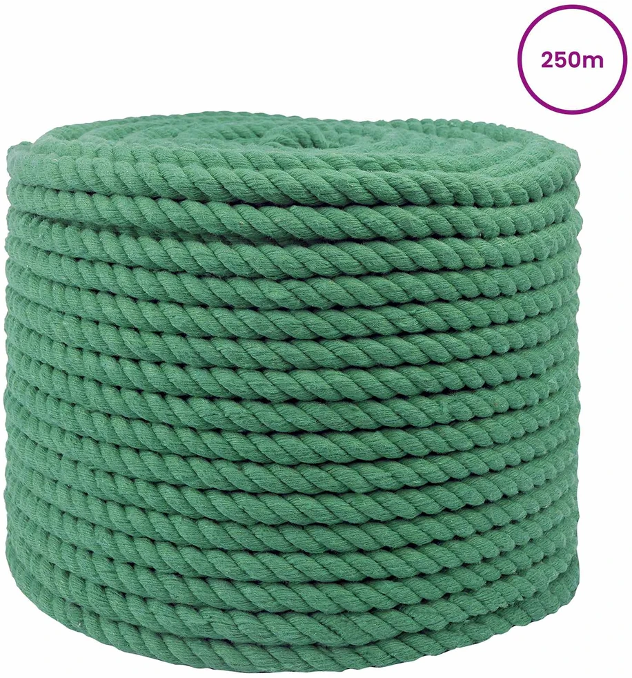 Medvilninė virvė 12 mm 250 m Žalia 100% Medvilnė