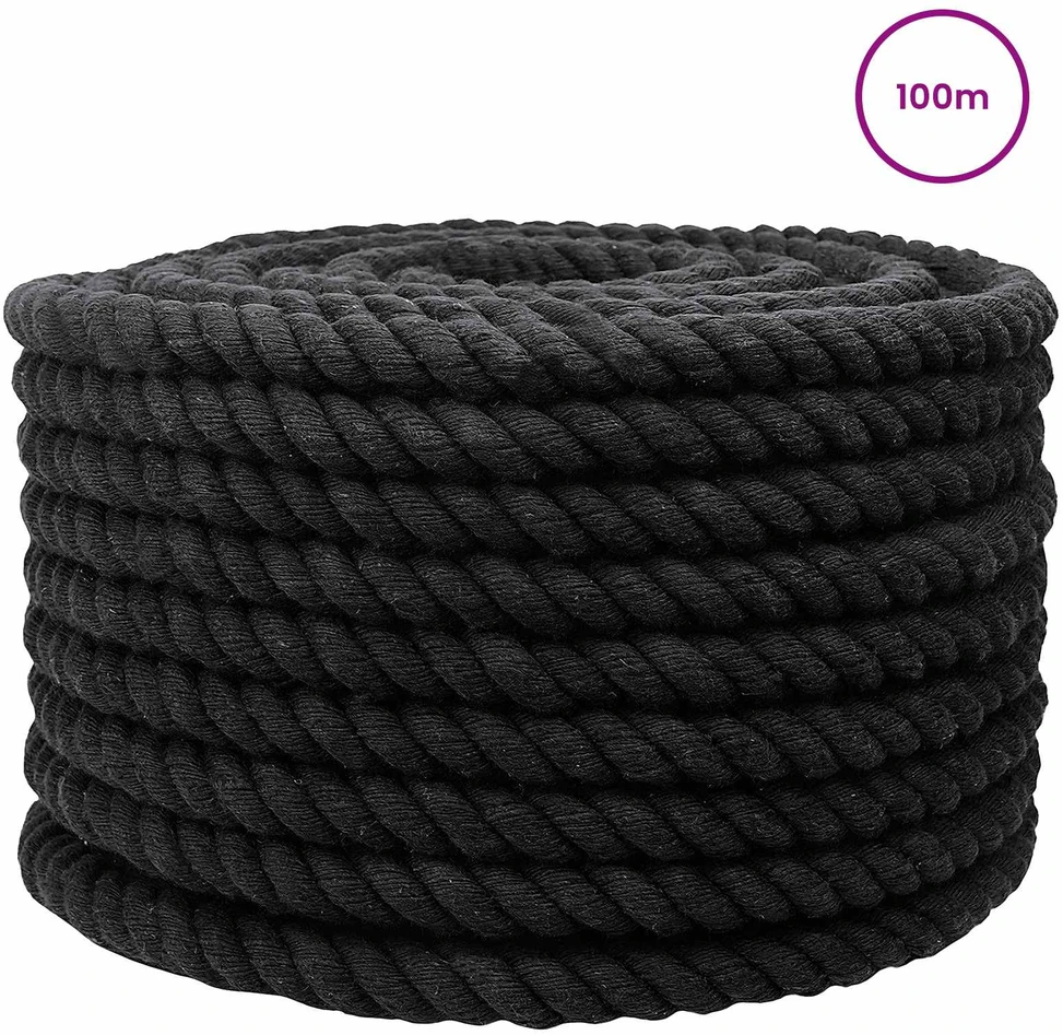 Medvilninė virvė 16 mm 100 m Juoda 100% Medvilnė
