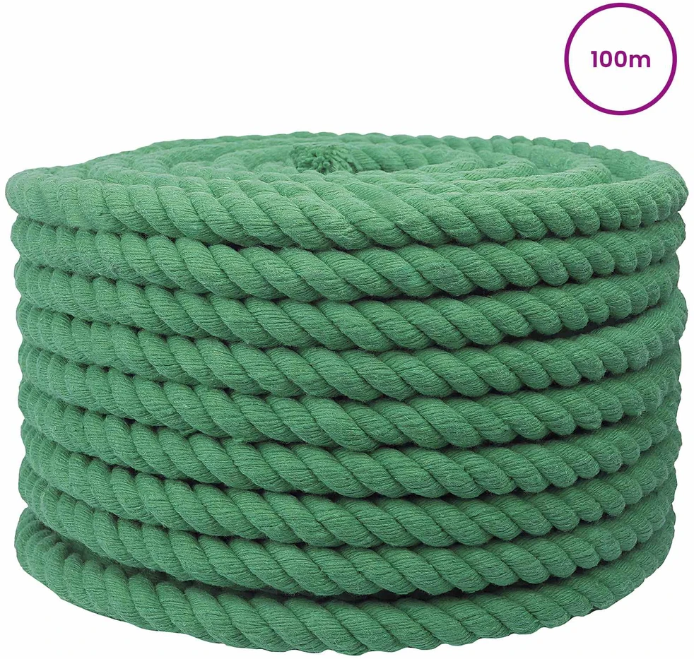 Medvilninė virvė 20 mm 100 m Žalia 100% Medvilnė
