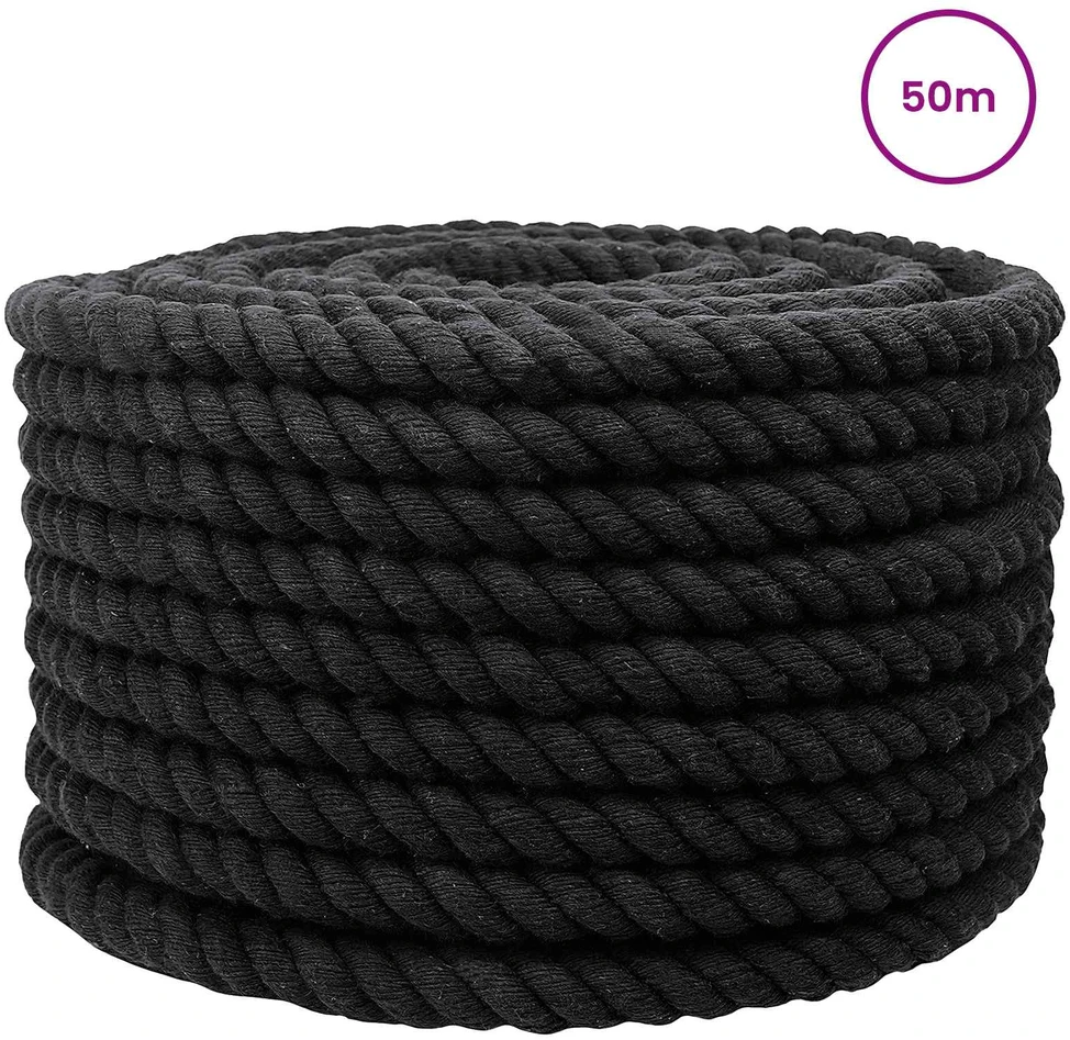 Medvilninė virvė 20 mm 50 m Juoda 100% Medvilnė