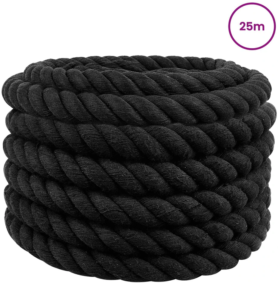 Medvilninė virvė 30 mm 25 m Juoda 100% Medvilnė