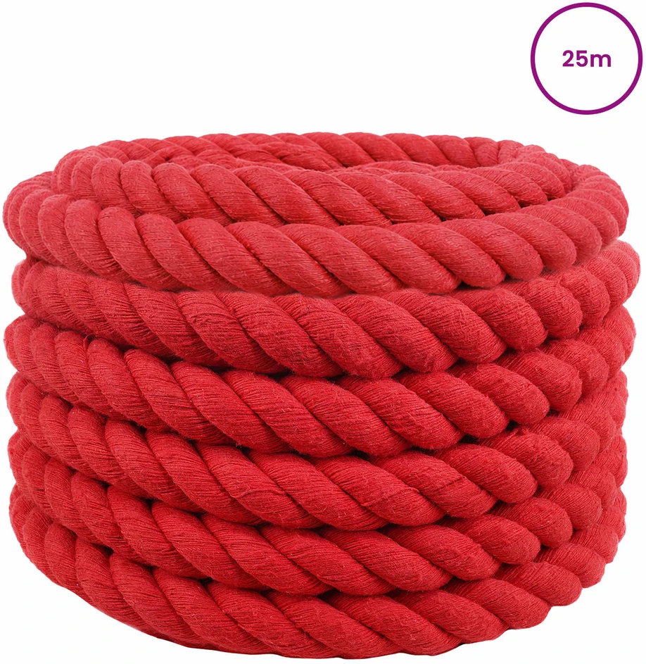 Medvilninė virvė 30 mm 25 m Raudona 100% Medvilnė