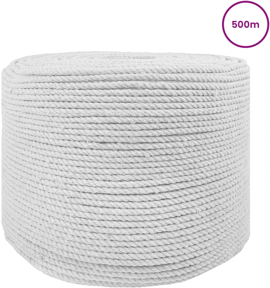 Medvilninė virvė 8 mm 500 m Balta 100% Medvilnė