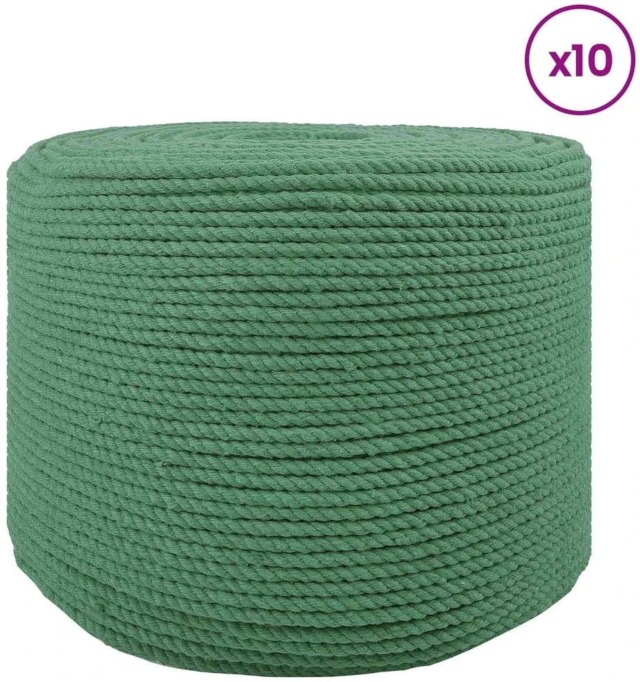 Medvilniniai siūlai 10 vnt. 2 mm 100 m Žalia 100% Medvilnė